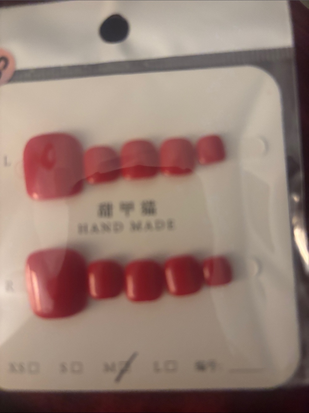 Hand Made Red Press-On Toe Nails